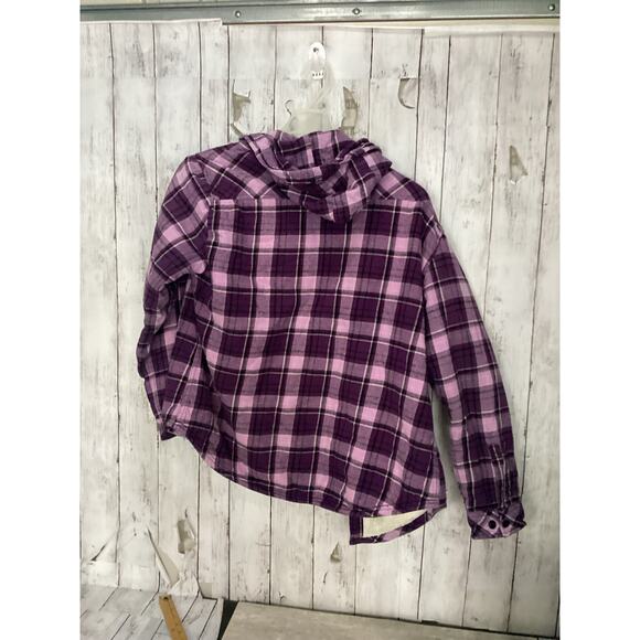 Boston Traders Women's Flannel Sherpa Lined Jacket Hoodie, Purple Plaid Size XL - Picture 2 of 3